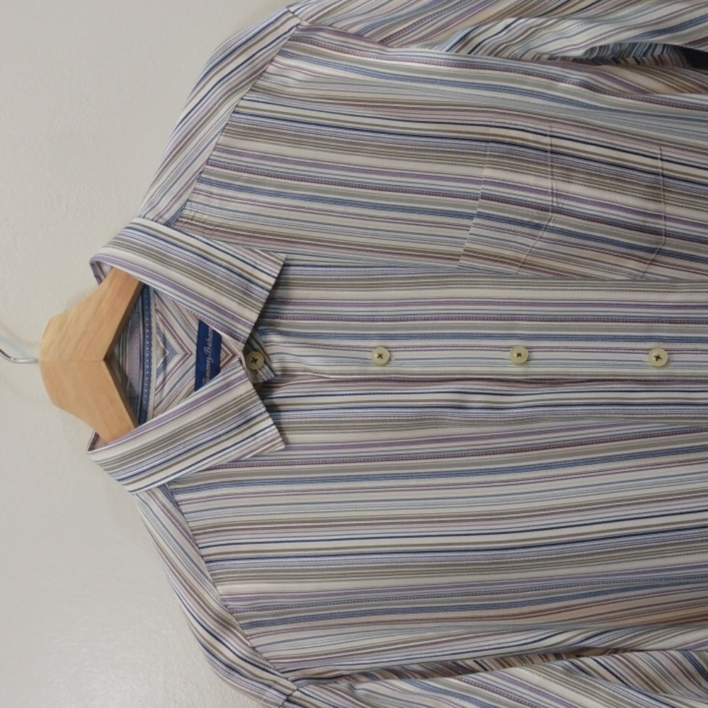 Tommy Bahama Large Long Sleeve Stripe Silk Shirt